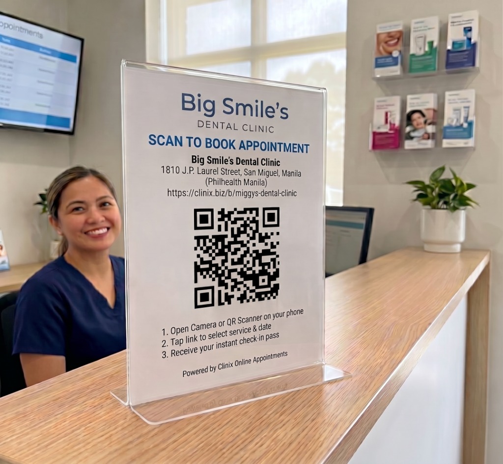 Big Smile's Dental Clinic Front Desk Acrylic QR Stand in Manila